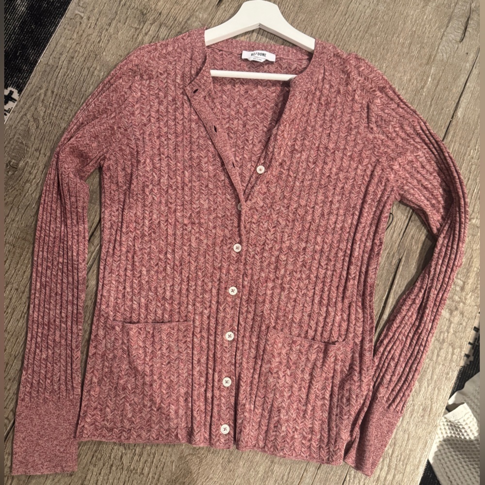 Re/Done Chevron Ribbed Knit Cardigan. - Picture 5 of 8